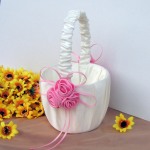 Wedding Flower Girl Petal Basket with Pink Rosettes Design